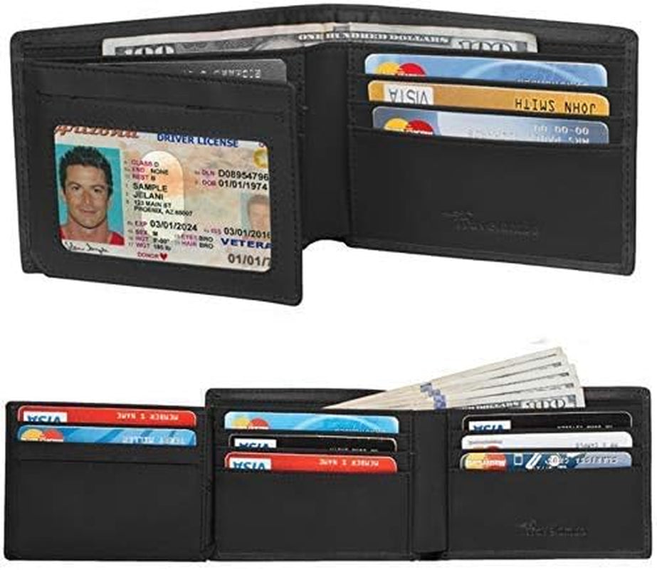 Travelambo Wallet for Men, Trifold RFID Blocking Mens Wallet, 12 Credit Card Holder Minimalist Front Pocket, Leather Slim Wallet with ID Window