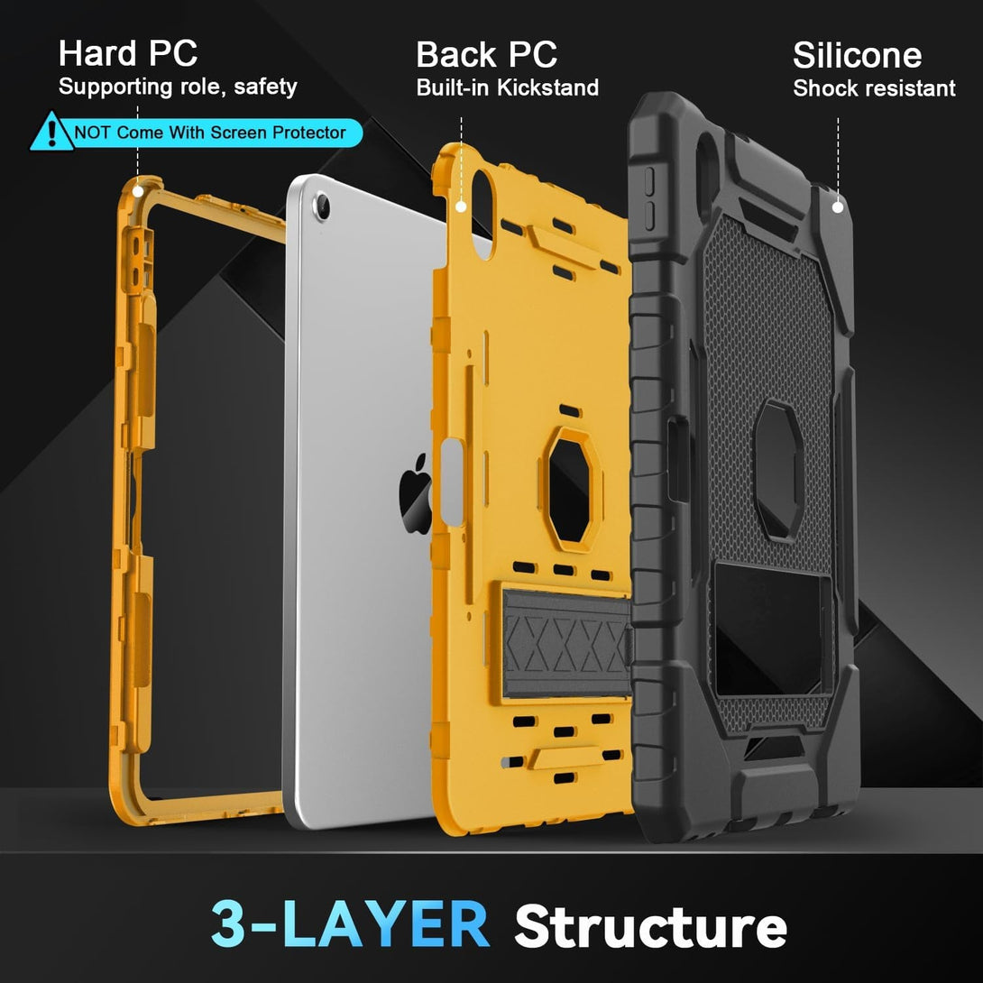Grifobes for Ipad A16 Case 11Th Generation 11 Inch 2025 / Ipad 10Th Generation Case 10.9 Inch 2022, Heavy Duty Military Grade Shockproof Cover with Pencil Holder for I Pad 11/10 (Black+Gold)
