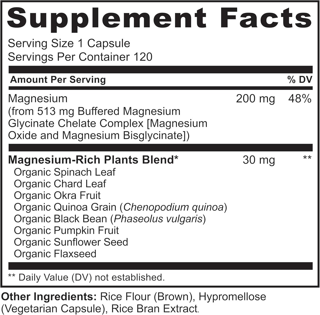 NATURELO Magnesium Glycinate Chelate Complex - 200 Mg Magnesium with Organic Vegetables to Support Sleep, Calm, Muscle Cramp & Stress Relief - Gluten Free, Non GMO - 120 Capsules