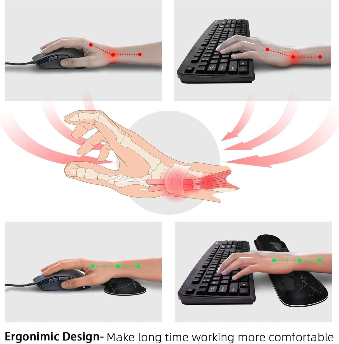 5 in 1 Keyboard Mouse Pad Set, Mouse Pad Wrist Support, Extended Gaming + Keyboard Wrist Rest Support, (34.5×15.7 In) Large Ergonomic Mousepad Desk Mat Combo -Black World Map (1-5 Sets-World Map)