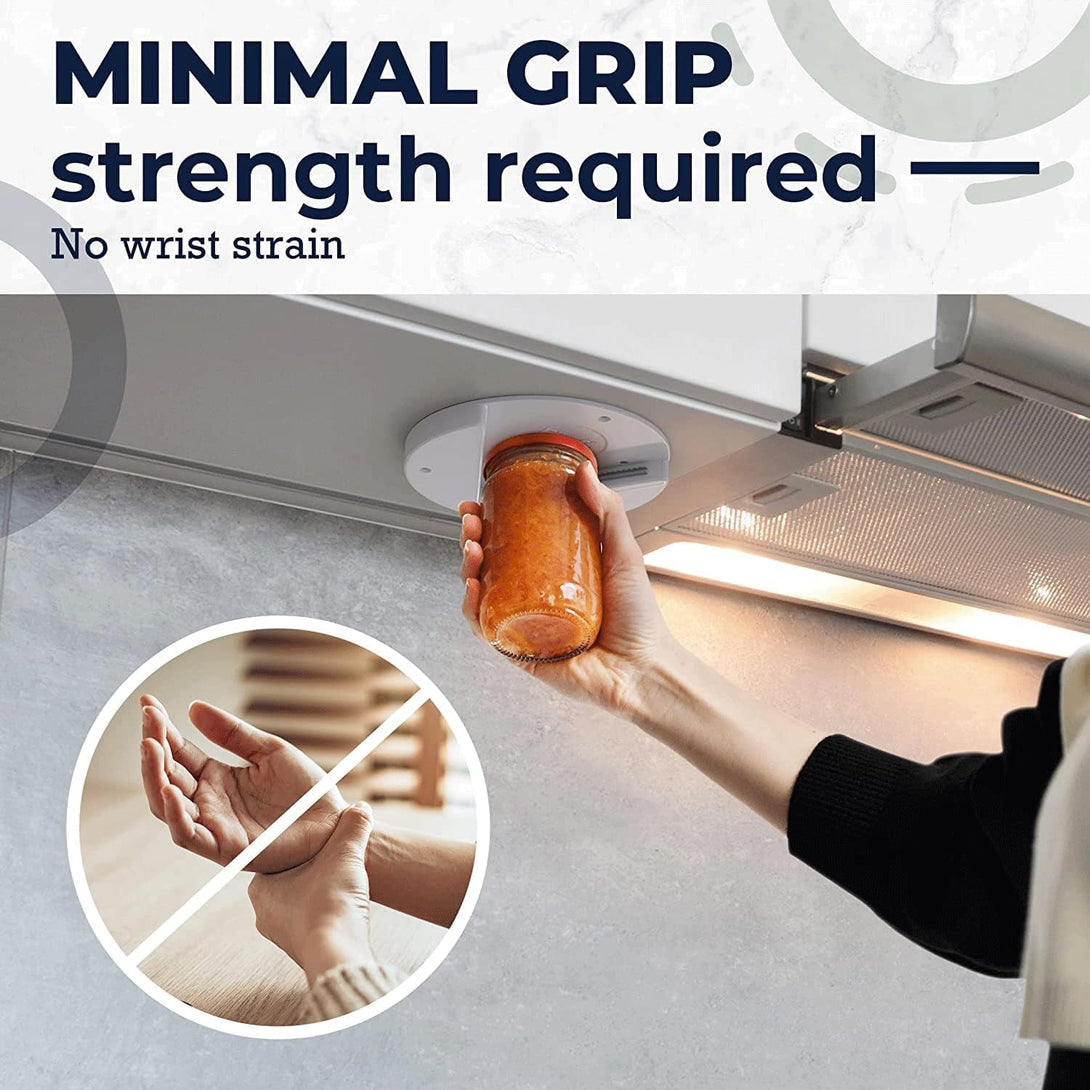 EZ off Jar Opener for Seniors - under Cabinet Jar Openers for Weak Hands, Easy Grip, Arthritis Jar Opener, One Handed Gadgets & Bottle Opener - Essential Kitchen Gadgets for Home Assistance - White