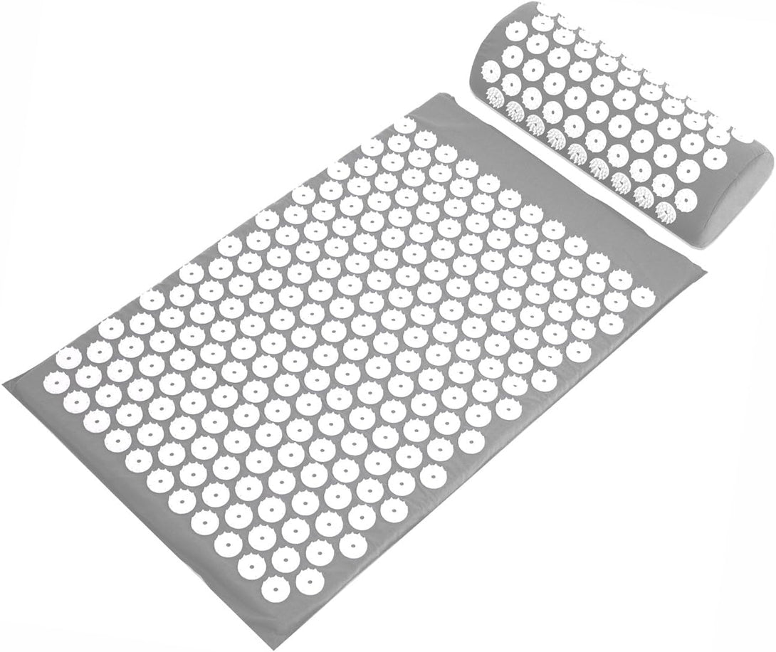 Acupressure Mat and Pillow Set for Back/Neck Pain, Acupuncture Products to Relieve Muscle Fatigue, Improve Insomnia for Sedentary People, Acupuncture Eases Stress, Massage Mat, Gray