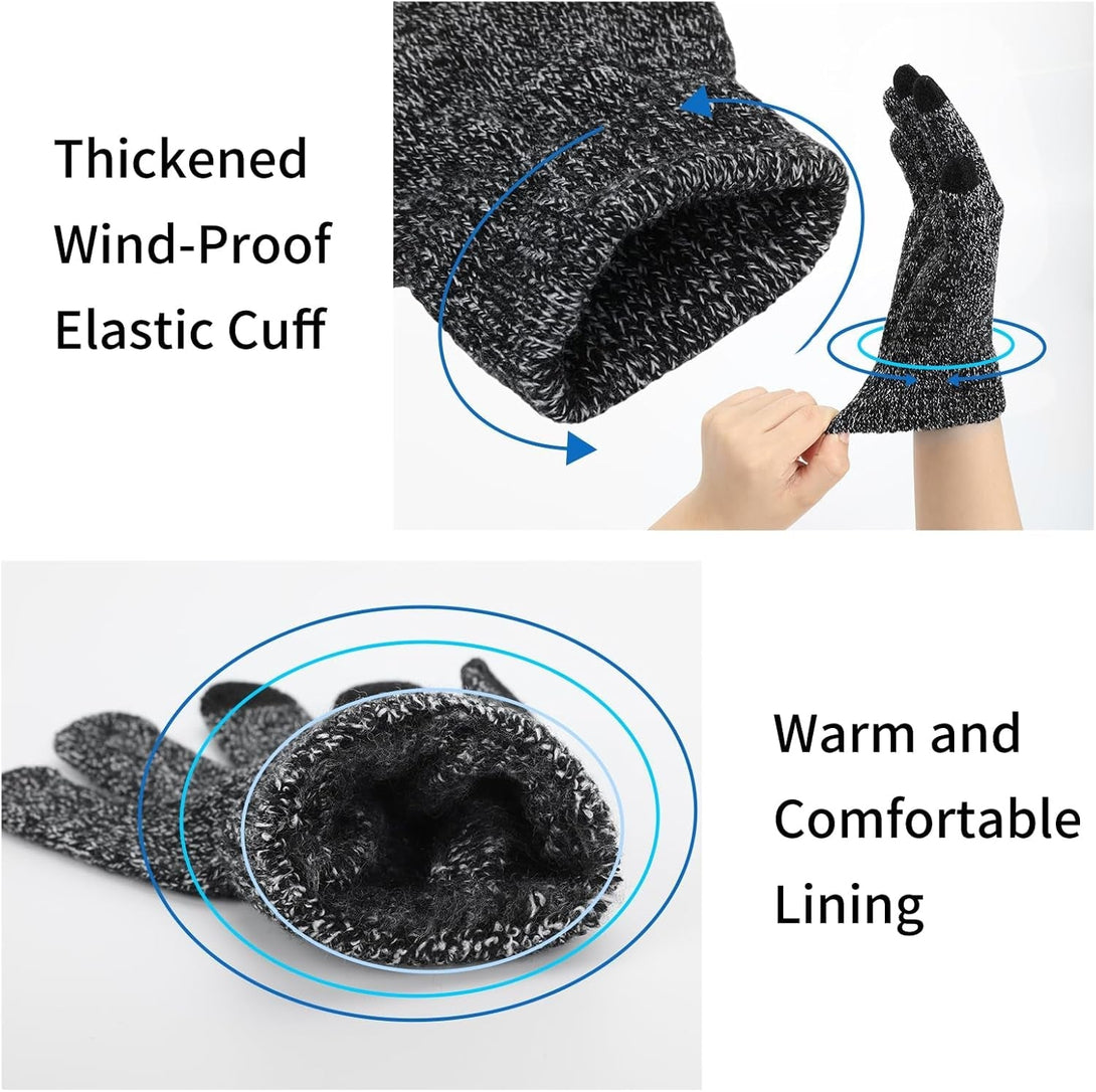 Winter Gloves for Men Women 2 Pairs - Upgraded Touchscreen Knit Gloves for Running Driving, Anti-Slip Thermal Gloves