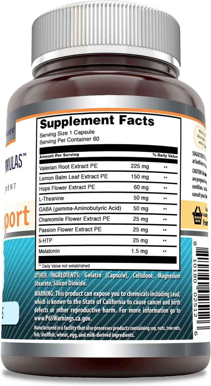 Amazing Formulas Sleep Support | Blend of Melatonin, Valerian Root, Chamomile Extract, GABA, 5-HTP, Theanine & More | 60 Capsules Supplement | Non-Gmo | Gluten-Free | Made in USA