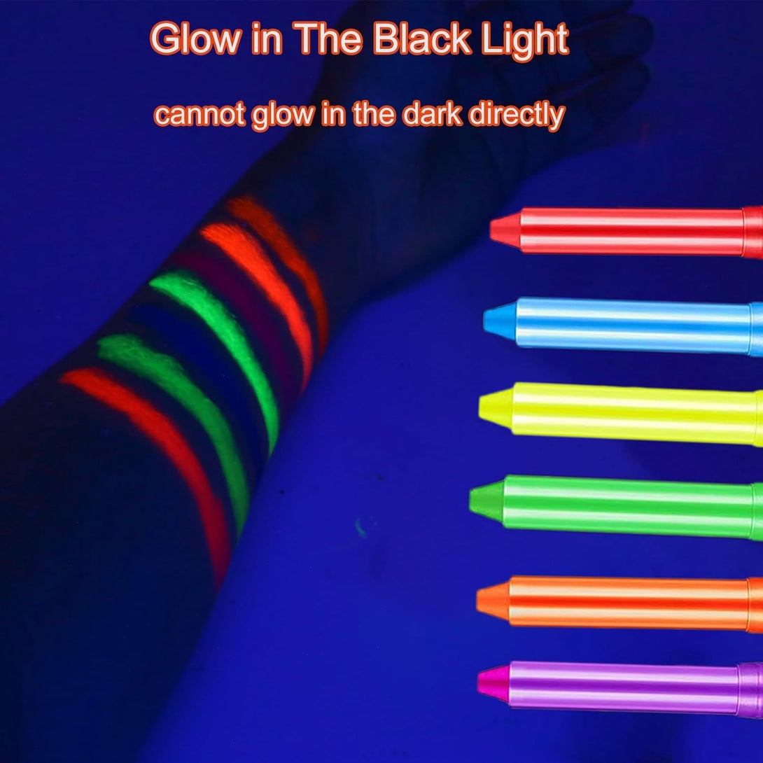12 Pieces Glow Blacklight Face & Body Paint Makeup, Glow in the Dark Face Painting Kit Neon Paint Sticks for Kids Adult Halloween Glow Party