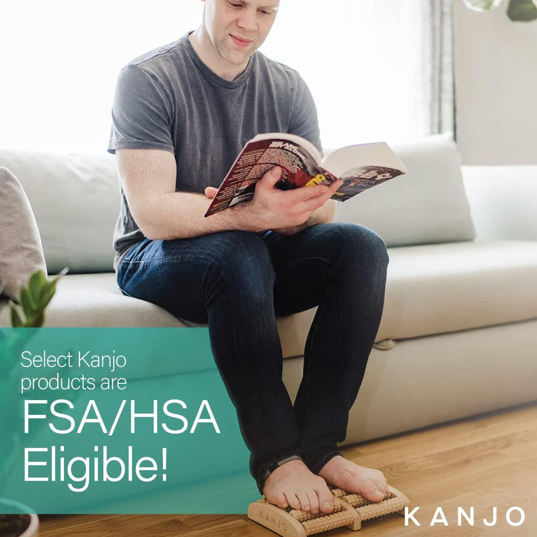 Kanjo FSA HSA Eligible Acupressure Foot Pain Relief Multi-Roller - Wooden Dual Foot Roller - Relieves Plantar Fasciitis, Heel & Arch Pain - Promotes Stress Relief & Muscle Relaxation