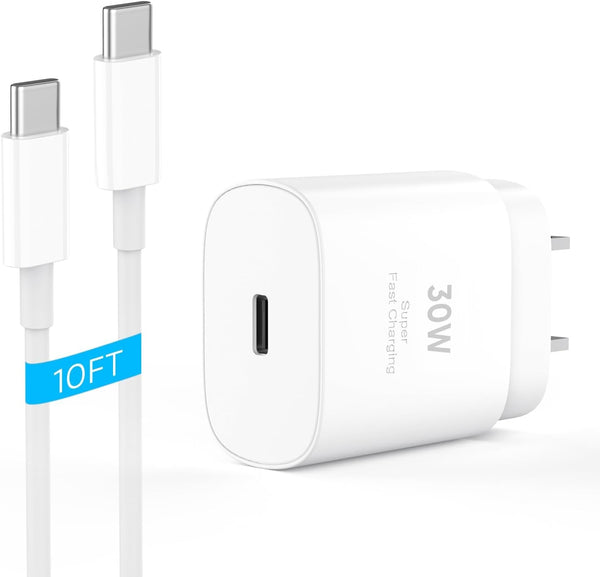 30W USB C Fast Charger Compatible Iphone 16/16 Plus/16 Pro/16 Pro Max/Iphone 15/15 Pro Max/Ipad Pro/Airpods, PD USBC Fast Charging Block Wall Plug with 10FT Type C to C Cable