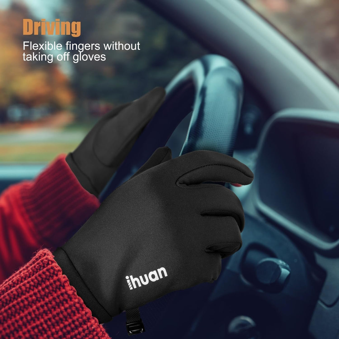Ihuan Lightweight Winter Running Gloves for Women Men, Sensitive Touch Screen Fingers for Cold Weather, Thermal Material for Working and Outdoor Sports, Soccer Cycling Camping Hiking Driving.
