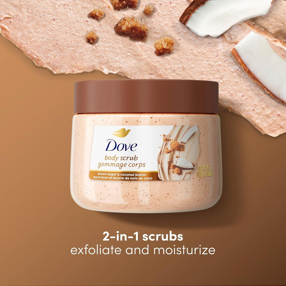 Dove Brown Sugar and Coconut Body Scrub Exfoliates and Deeply Nourishes for Smooth, Radiant Skin 15Oz