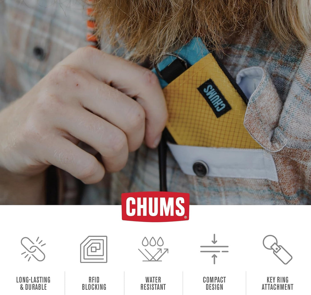 Chums Surfshorts Wallet - Lightweight Zippered Minimalist Wallet with Clear ID Window - Water Resistant with Key Ring
