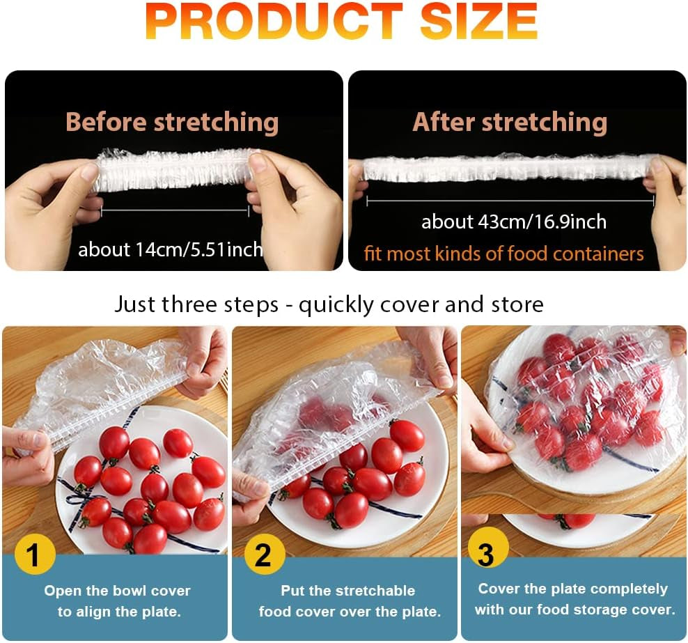 200PCS Bowl Covers Bread Proofing with Storage Bags, Fits Bowls up to 12", Plastic Wrap for Food Plastic Bowl Covers Elastic Reusable Plate Covers for Family Outdoor Picnic, BPA Free, Food Grade
