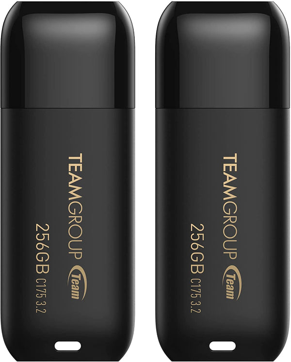 TEAMGROUP C175 256GB 2 Pack USB 3.2 Gen 1 (USB 3.1/3.0) Read 100Mb/S Flash Thumb Drive, External Data Storage Memory Stick Compatible with Computer/Laptop Matte Black TC1753256GB22