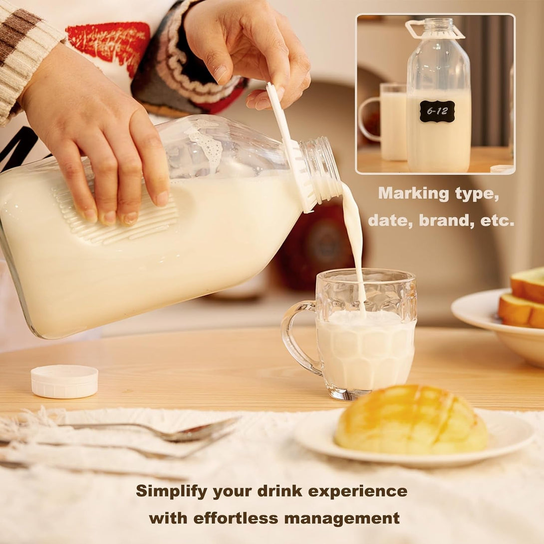 Glass Milk Jugs Bottle - 64Oz Water Container with Airtight Screw Lid, Half Gallon Juice Jar Pitcher for Storage Iced or Hot Drinks in Refrigerator, Set of 1
