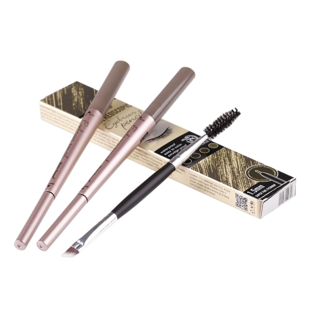 2 Pack Eyebrow Pencil, Waterproof Eyebrow Makeup with Dual Ends, Professional Brow Enhancing Kit with Eyebrow Brush (Dark Brown #1)