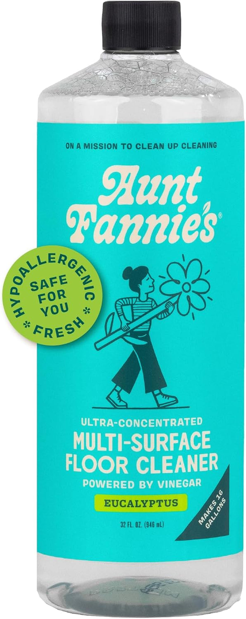 Aunt Fannie'S Ultra Concentrated Floor Cleaner Vinegar Wash, Multi-Surface Floor Cleaner for Mopping, Makes 16 Gallons, Eucalyptus Scent, 32 Oz. (Pack of 1)