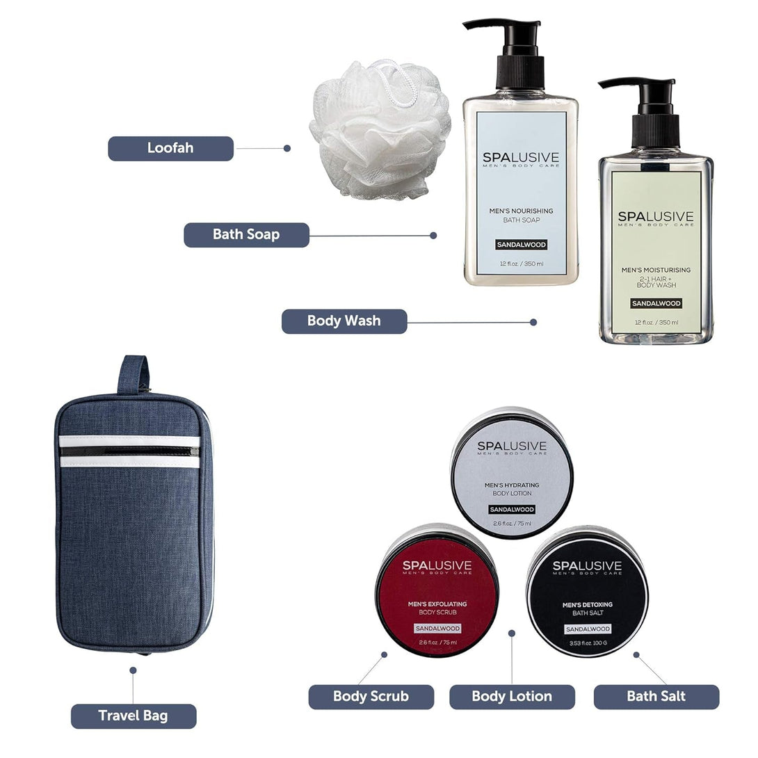 Luxury Spa Gift Set for Men - Natural Men’S Gift Basket - Great Gift for Guys for Holidays, Birthdays, High School, College Grad, Father’S Day Bath and Body Set - Fresh Sandalwood Scent