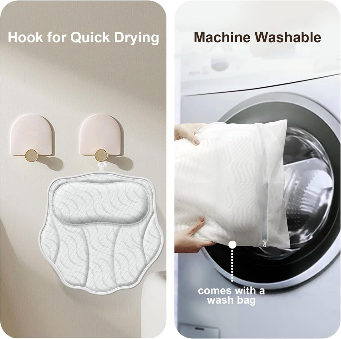 Bath Pillow Luxury Bathtub Pillow - Bath Pillows for Tub Neck and Back Support, Ergonomic Tub Pillow for Bath with 6 Powerful Suction Cups, Fits All Bathtub Portable Bath Accessories - White