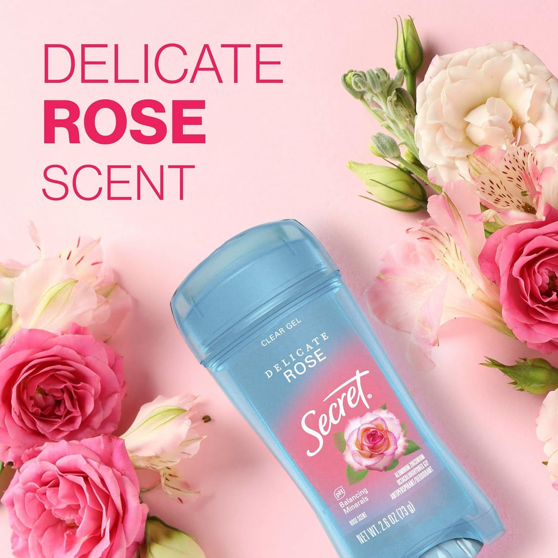 Secret Fresh Antiperspirant Deodorant for Women, 72Hr Breathable Sweat & Odor Protection, Instant Freshness & Gentle, PH Balancing Minerals, Clear Gel, Delicate Rose Scent, 2.6 Oz