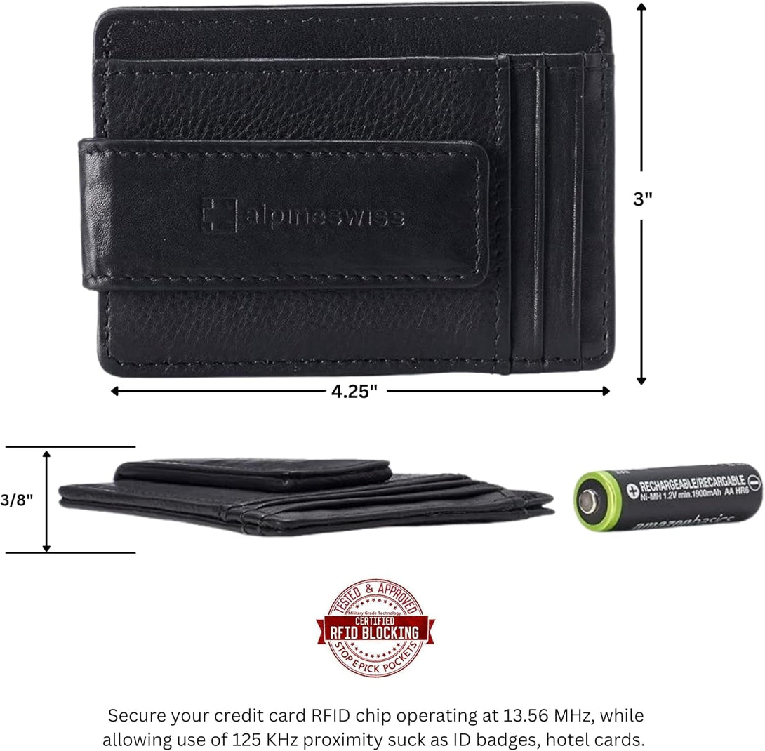 Alpine Swiss Harper Mens RFID Slim Money Clip Front Pocket Wallet Minimalist Leather ID Card Holder