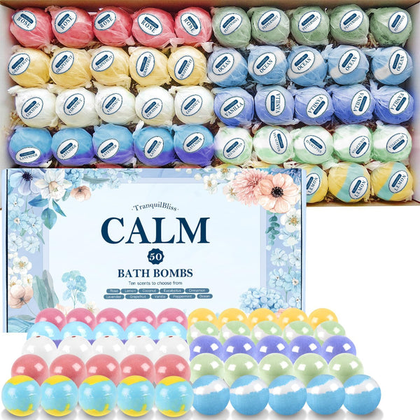 Bath Bombs Set with 10 Rich Scents, 50 PCS Bath Bombs for Women, Natural Bubble Bombs with Shea Butter & Safe Oil, Ideal for Christmas, Birthday, Valentine'S Day, Mother'S Day Present
