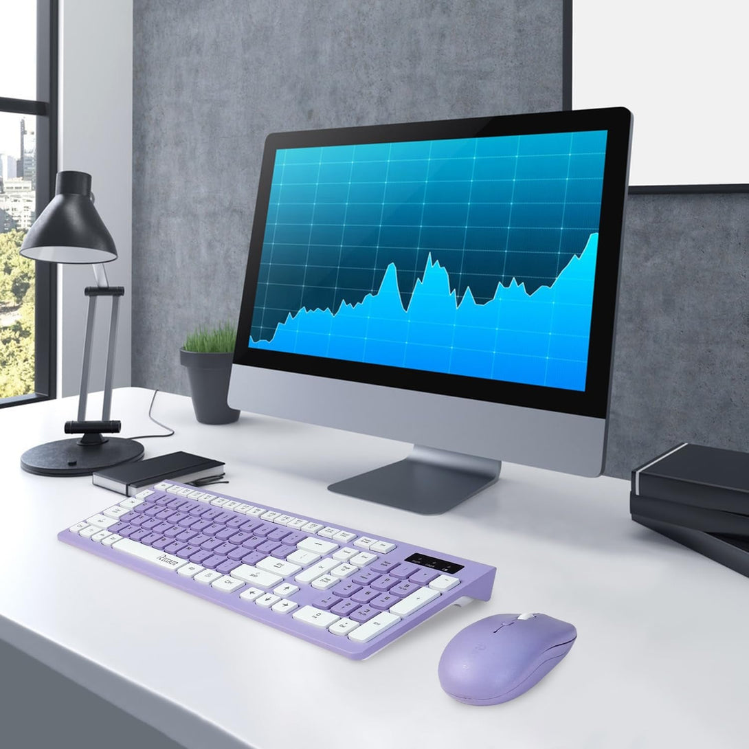 Wireless Keyboard and Mouse Combo, Full-Sized Wireless Keyboard and Adjustable DPI Mouse, 2.4Ghz USB Receiver, Wireless Keyboard and Mouse for PC, Windows, Desktop, Laptop (Purple)