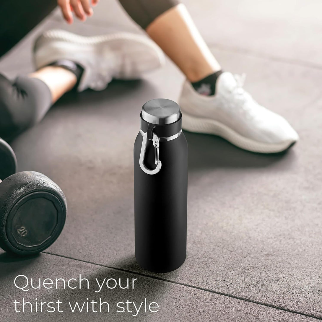 Sipx™ Triple-Insulated Stainless Steel Water Bottle - 20Oz. with Cover Lid, Bpa-Free Reusable Insulated Water Bottle Keeps Cold for 24 Hours, (Black)