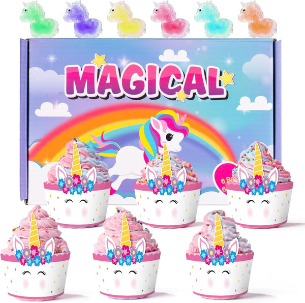 Beyumi Cupcake Bath Bombs Gift Set for Kids with Unicorn Squishy Stress Ball Toys inside Handmade Bath Bombs for Girls Women with Surprise inside Ideal Valentine Birthday Children'S Day Christmas Gift