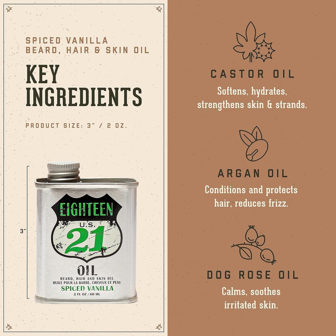 18.21 Man Made Hair, Skin & Beard Oil for Men, 4 Scents - Non-Greasy, Conditioning Balm with Castor Seed, Jojoba, and Argan Oils - Premium Tattoo and Mustache Care Products