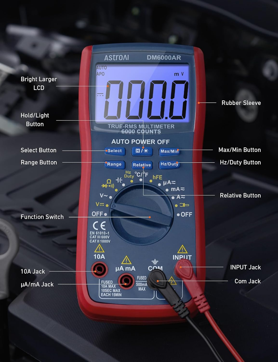 Astroai Digital Multimeter TRMS 6000 Counts Volt Meter Ohmmeter Auto-Ranging Te