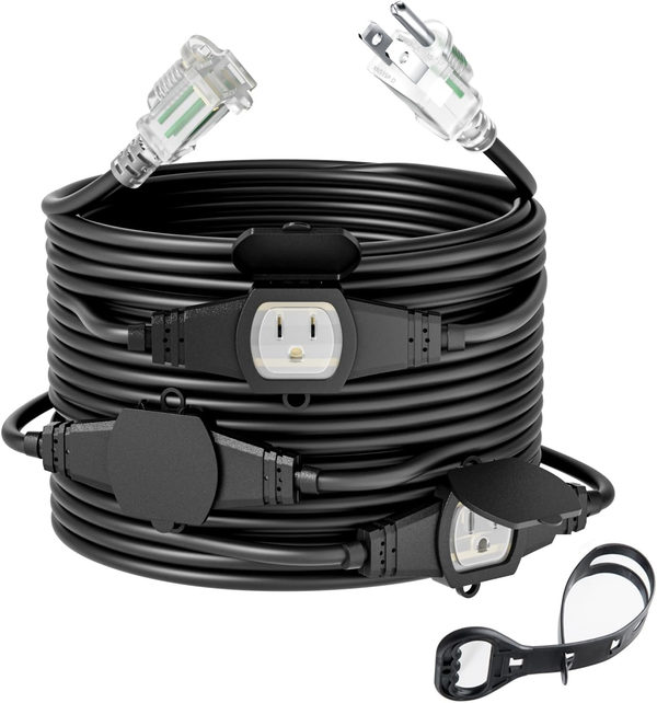 25FT 14 Gauge Outdoor Power Extension Cord,Four Outlet Cable.Multiple Evenly-Spa