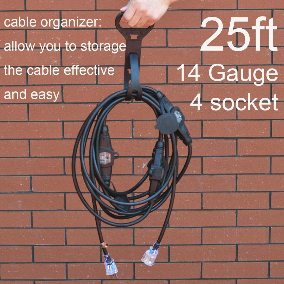25FT 14 Gauge Outdoor Power Extension Cord,Four Outlet Cable.Multiple Evenly-Spa