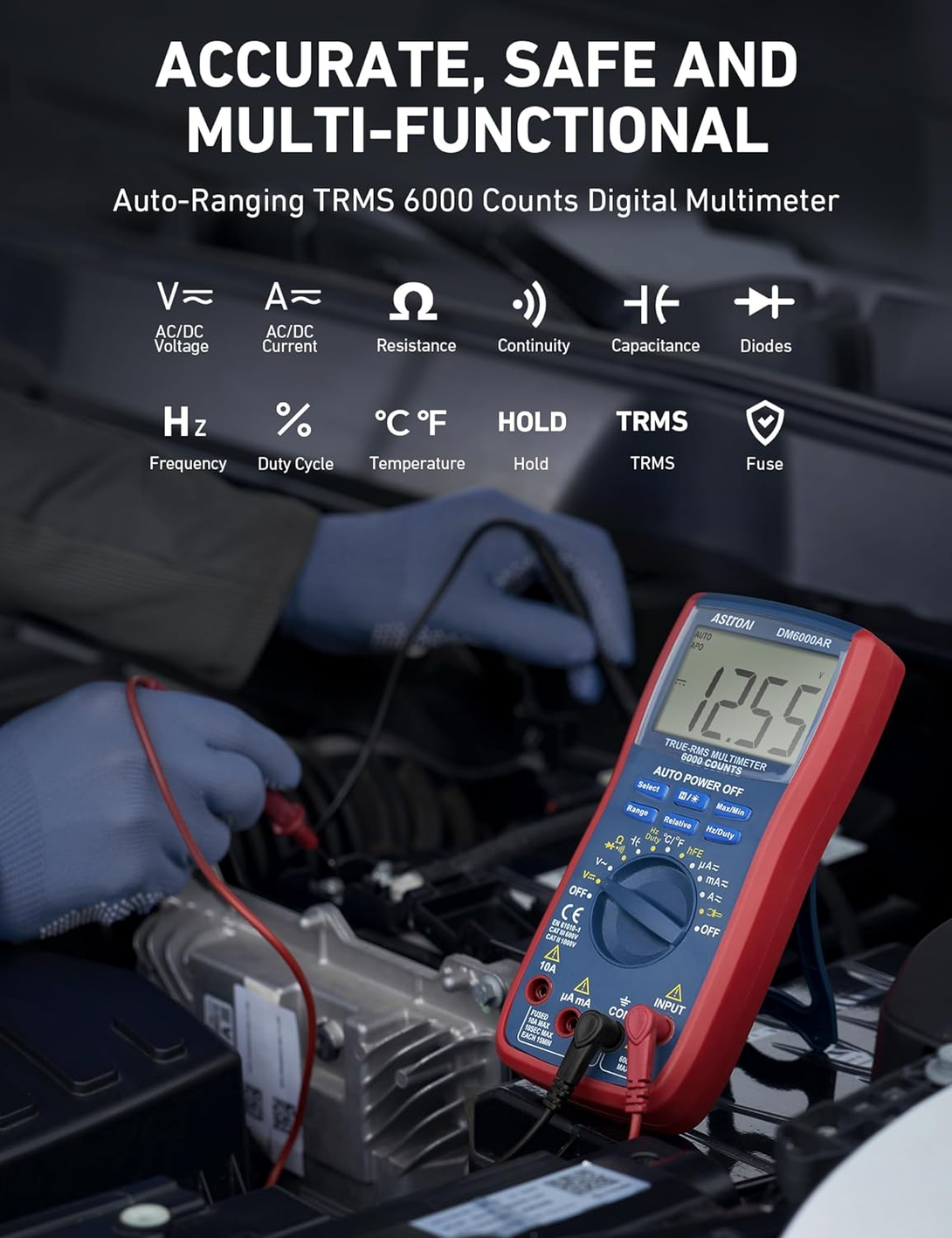Astroai Digital Multimeter TRMS 6000 Counts Volt Meter Ohmmeter Auto-Ranging Te
