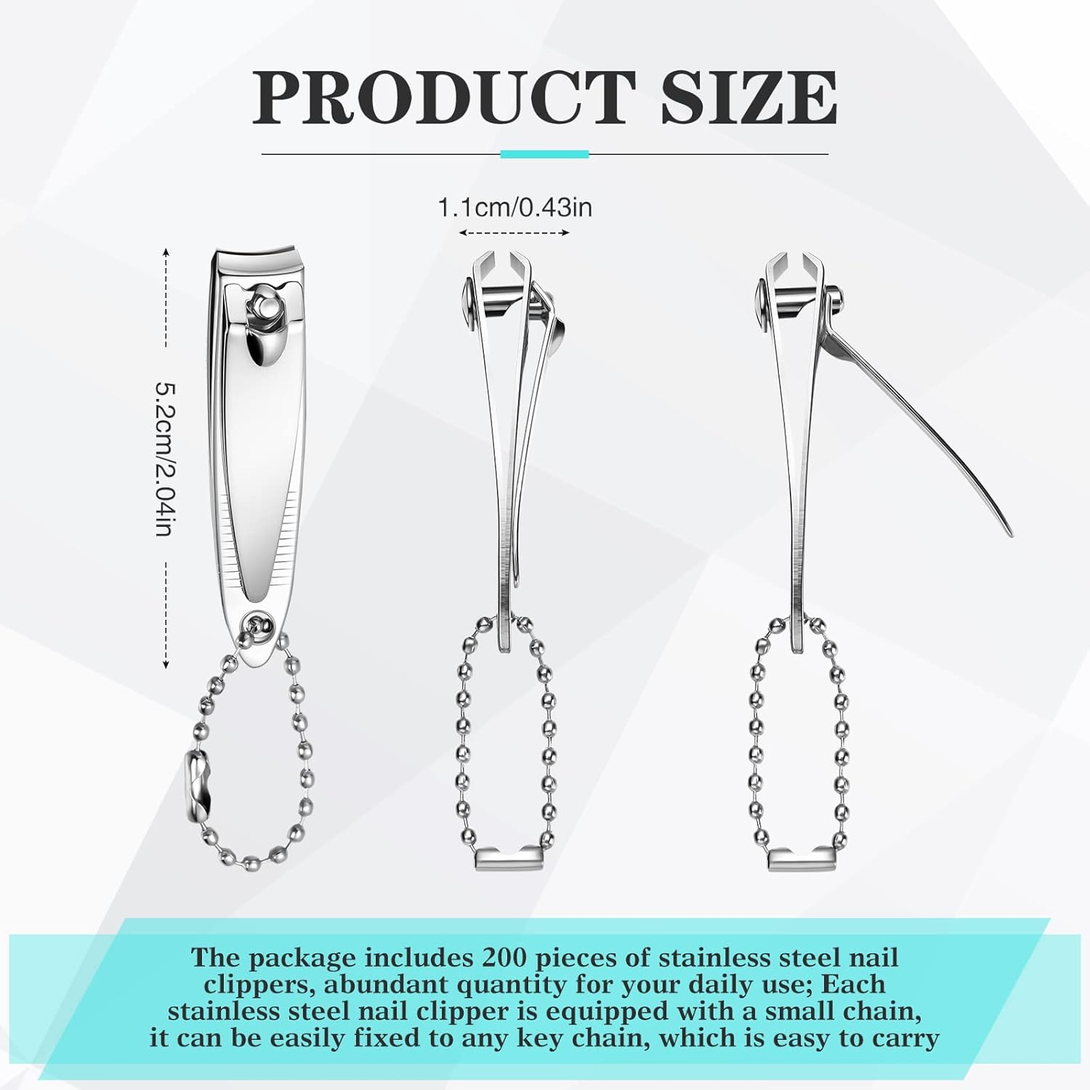 200 Pieces Nail Clippers Bulk Stainless Steel Fingernails Cutters Pointed Toenai