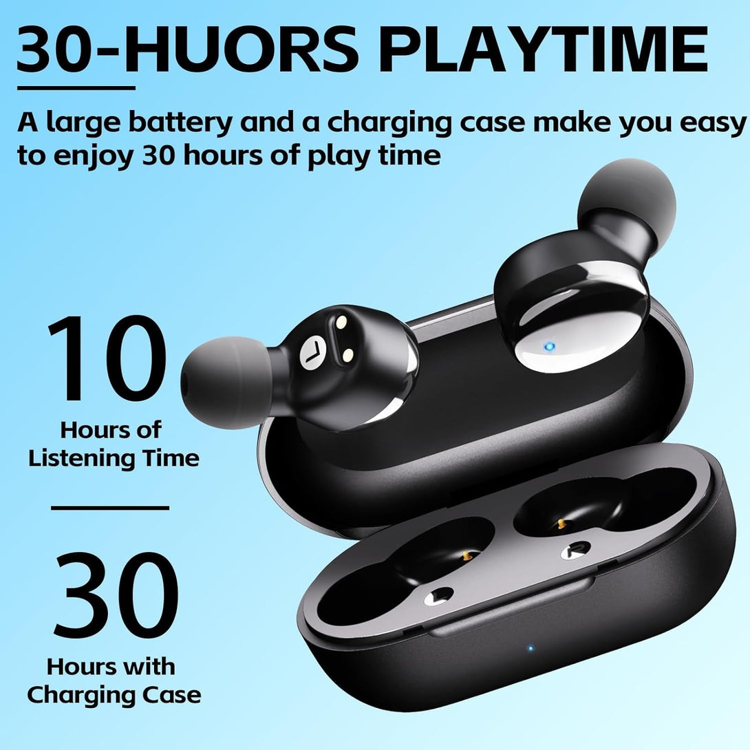 Wireless Earbuds In-Ear Headphones Bluetooth 5.3 with Built-In Mics Deep Bass Clear Call Ultralight Headsets up to 30H Play Time for Studying Workout Gaming
