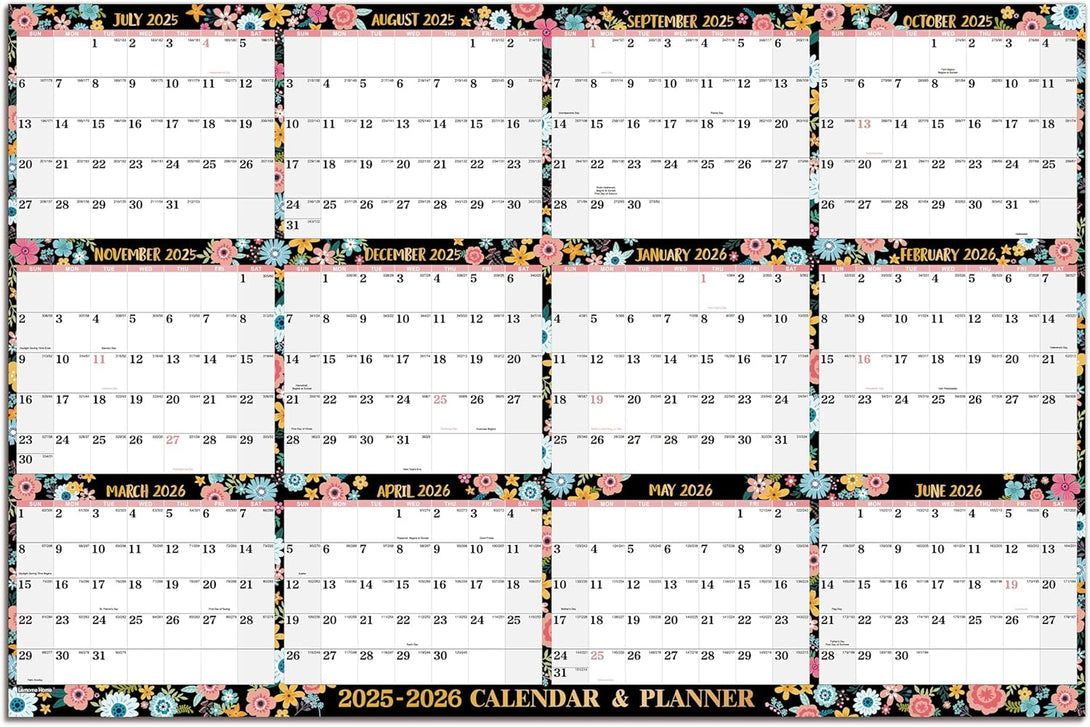 2025-2026 Dry Erase Calendar - JUL.2025 - JUN.2026, 2025-2026 Yearly Wall Calendar, 34.6" X 22.9", Dry Erase Wall Calendar with Thick Paper, Vertical/Horizontal