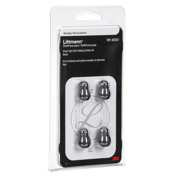 3Mâ„¢ LittmannÂ® Stethoscope Spare Parts Kit, Snap Tight Soft-Sealing Eartips, Black, Large and Small, 40001