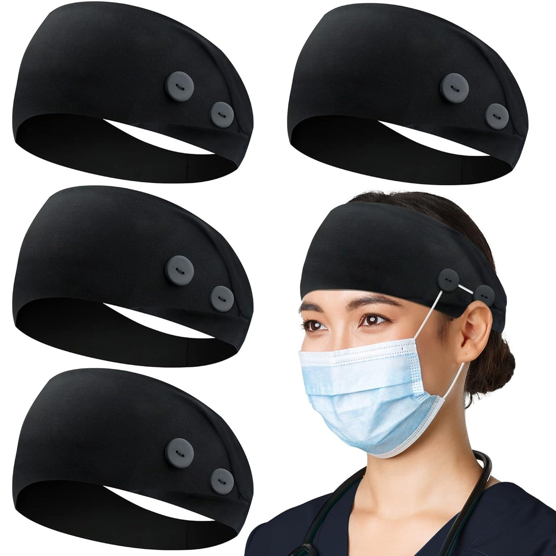 ABAMERICA Headbands with Button for Mask, Wide Nurses Headbands Non Slip Elastic Ear Protection for Women Men Doctors Sweatband Headband