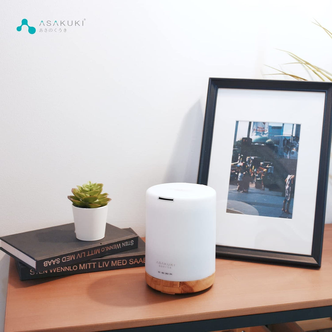 ASAKUKI 300ML Essential Oil Diffuser, Quiet 5-In-1 Premium Humidifier, Home Fragrance Aroma Diffuser with 7 LED Color Changing Light and Auto-Off Switch -Light Brown
