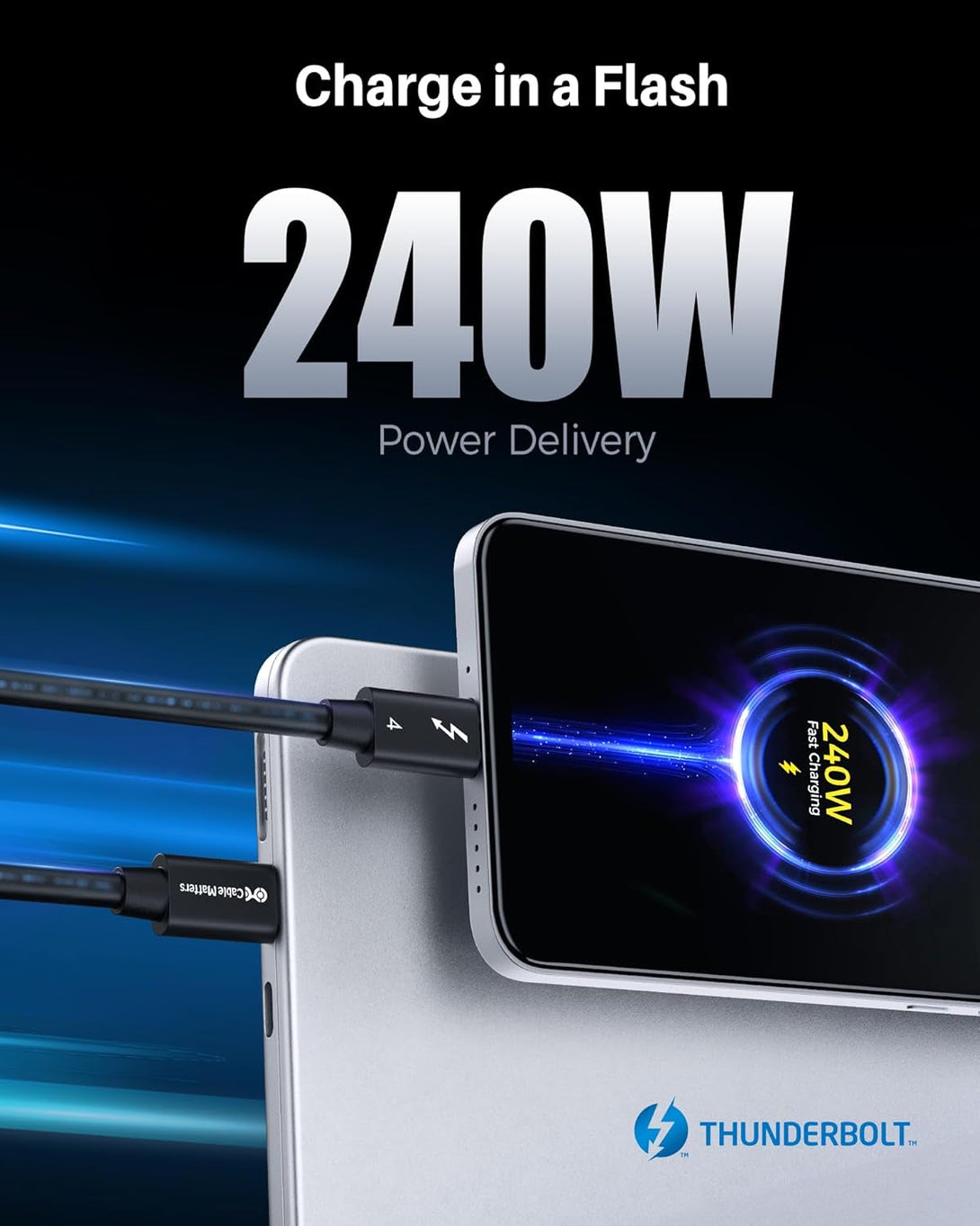 Cable Matters [Intel Certified] 40Gbps Thunderbolt 4 Cable 3.3Ft with 8K Video and 240W Charging - 1M, Compatible with USB4, Thunderbolt 3 Cable and USB-C