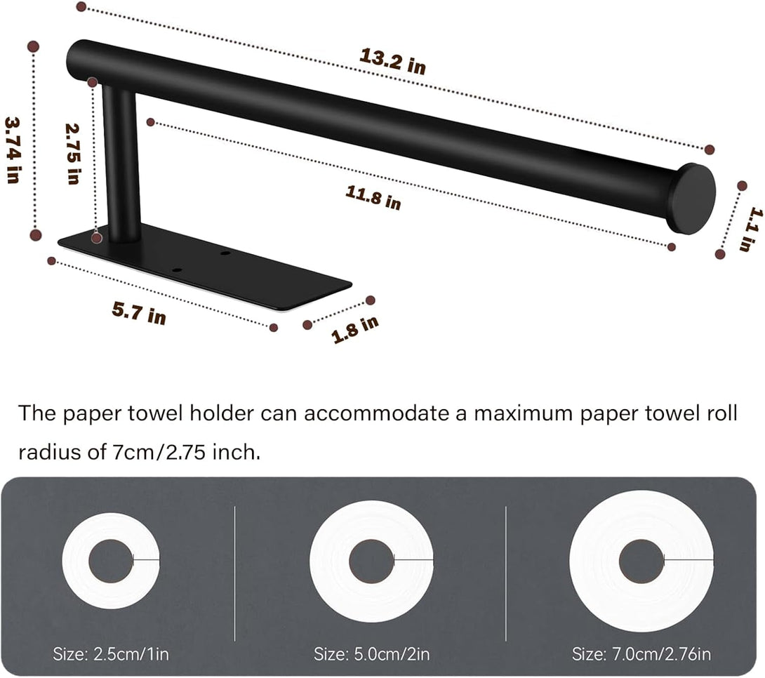 Paper Towel Holder under Cabinet Wall Mount,Self Adhesive and Drilling Paper Towel Holders,Sus304 Stainless Steel Paper Towel Roll Rack,Black Paper Roll Holder for Kitchen Bathroom Home Essentials