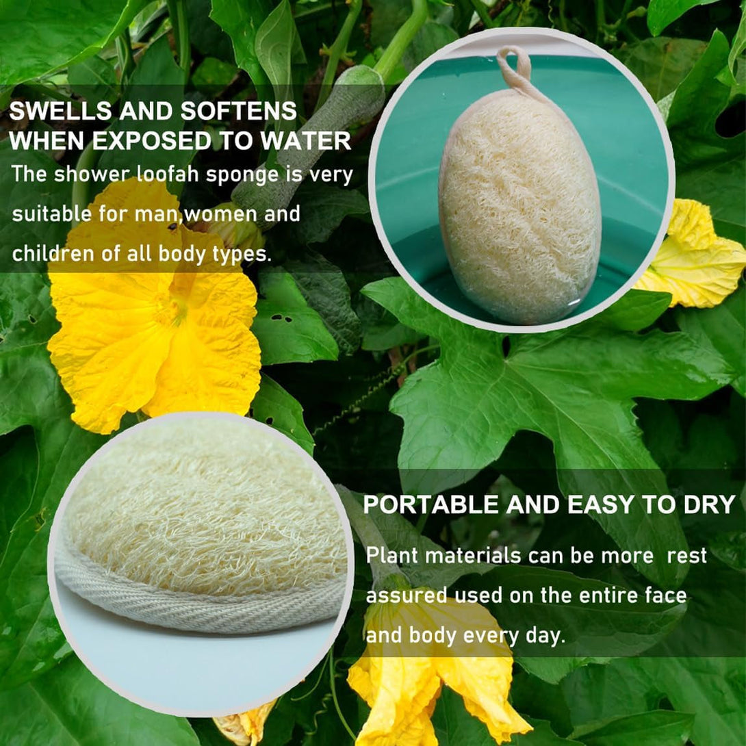 3 Pack Natural Loofah Bath Exfoliation Body Scrubber & Shower Sponge, Eco-Friendly Biodegradable Exfoliating Scrubber for Women & Men, Beige
