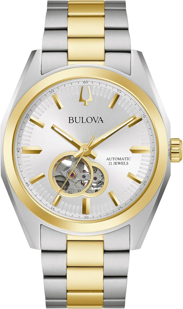 Bulova Men'S Classic Surveyor 3-Hand Automatic Watch, Hack Feature, Luminous Hand, Open Aperture, Screw-Back Case, 42Mm
