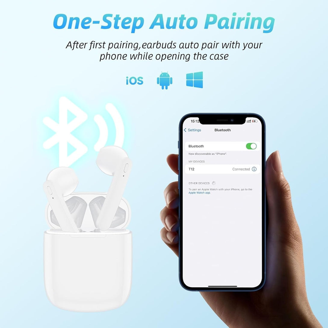 Wireless Earbuds 40H Playtime 8H Continuous Playtime Bluetooth Ear Buds, IPX6 Waterproof Stereo Sound Bluetooth Wireless Headphones with Microphone and Charging Case for Ios Android Sports