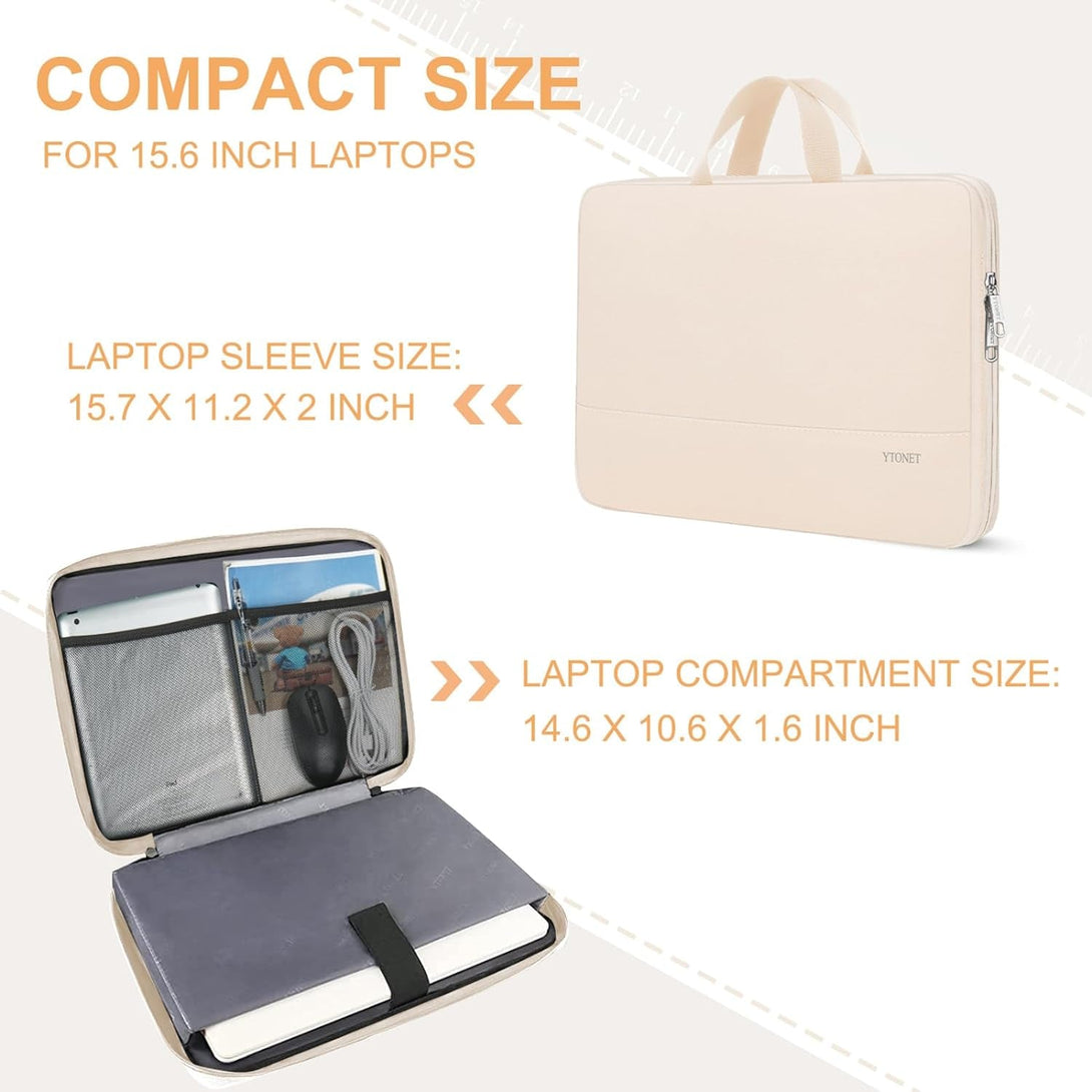 Ytonet Laptop Case 15.6 Inch, TSA Laptop Sleeve Water Resistant Slim Carry Travel Computer Bag Compatible for Macbook, HP, Dell, Lenovo, Asus Notebook, Gifts for Men Women, Beige