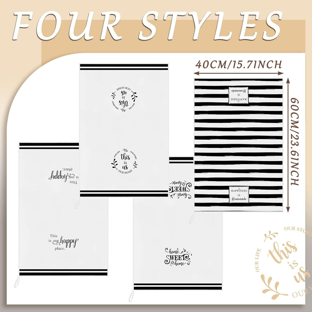 Honoson 4 Count Kitchen Dish Towels Spring Farmhouse Hand Tea Towels Absorbent Quick Dry Dish Cloths Polyester Cleaning Cloth for Summer Home Gifts Kitchen Supplies(White,Stripe Style)