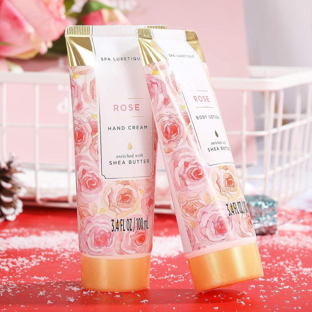 Spa Luxetique Spa Gift Set, Bath Gift Set for Women, 10 Pcs Rose Bath Set, Pink Tote Gift Bag with Shower Gel, Bubble Bath, Body Lotion, Hand Cream, Beauty Gifts for Women