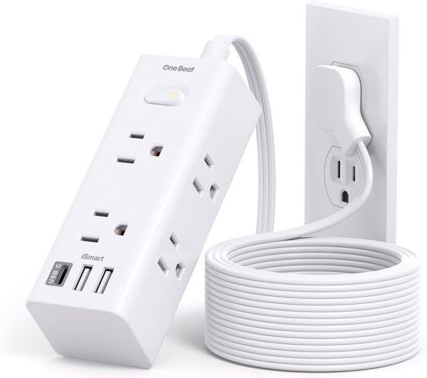 One Beat 10Ft Extension Cord with Multiple Outlets,Flat Plug Power Strip Surge Protector with 10 Ft Long Cord,6 Outlet 3 USB Ports (1USB C),Multi Outlet Wall Plug for Travel,College,Dorm Essentials