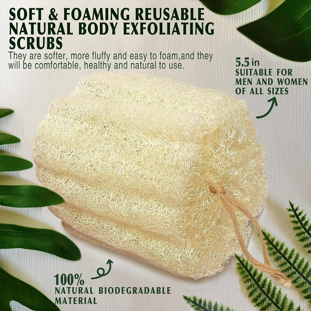 Natural Shower Loofah Sponge, Bath Exfoliating Loofa Body Scrubber, 5.5 “Soft and Easy Foaming Spa Lufa Sponges (3 Pack)