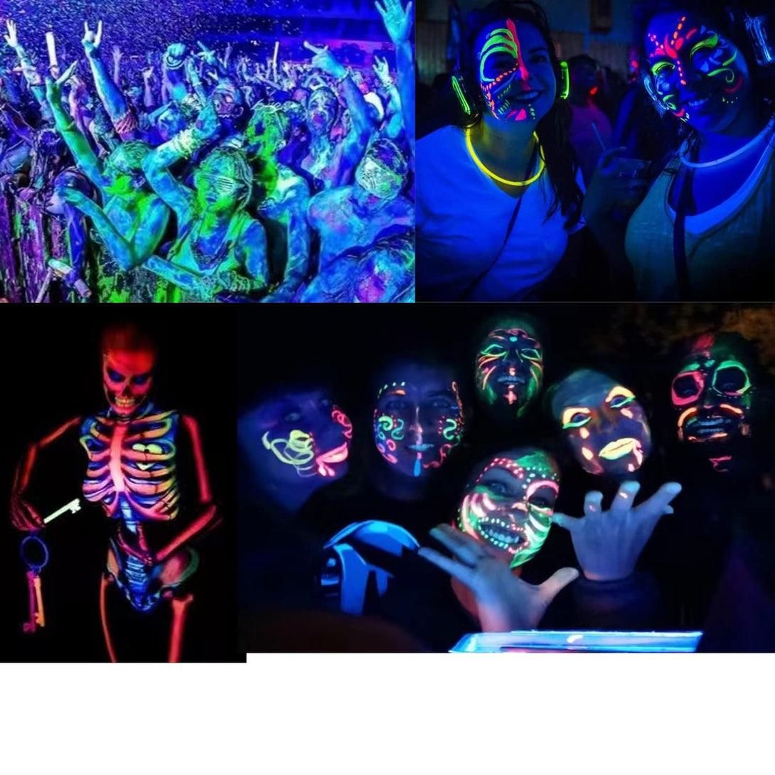 12 PCS Glow Face Body Paint, Glow in the Dark under UV Black Light Sticks Makeup Neon Face Painting Kits for Adult Halloween Festival Accessory Glow Party Supplies