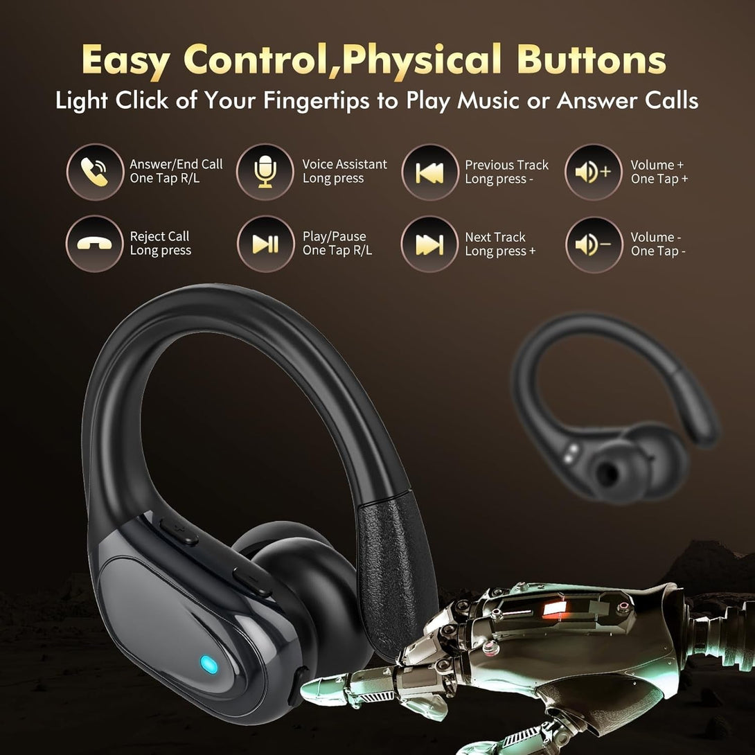 Wireless Earbuds Bluetooth Headphones 80Hrs Playback Ear Buds Power Display with Noise Canceling Mic Headsets for Sports/Workout/Running Black